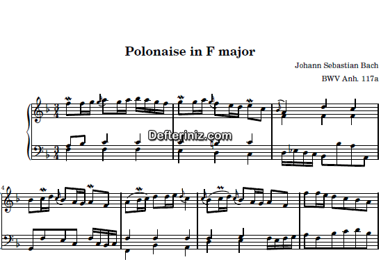 Bach BWV 117, PDF Piyano Nota | Polonaise F, Fa Majör