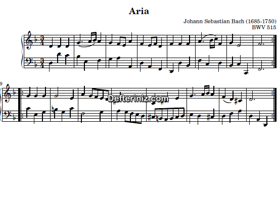 Bach BWV 515, PDF Piyano Nota | Aria