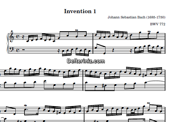 Bach BWV 772, PDF Piyano Nota | Invention 1, C, Do Majör