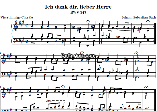 Bach BWV 347, PDF Piyano Nota | Ich dank dir, lieber Herre