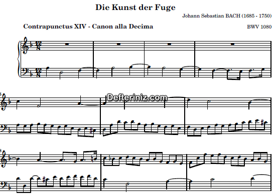 Bach BWV 1080, PDF Piyano Nota | Die Kunst der Fuge, Contrapunctus XIII – Canon Alla Decima, Dm, Re Minör