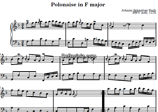 Bach BWV 117, PDF Piyano Nota | Polonaise, F, Fa Majör