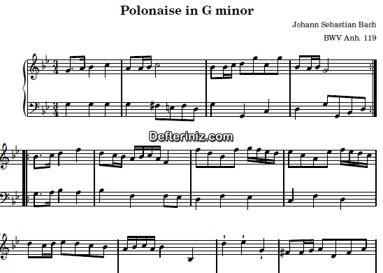 Bach BWV 119, PDF Piyano Nota | Polonaise, Gm, Sol Minör