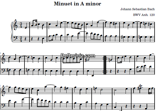 Bach BWV 120, PDF Piyano Nota | Minuet, Am, La Minör