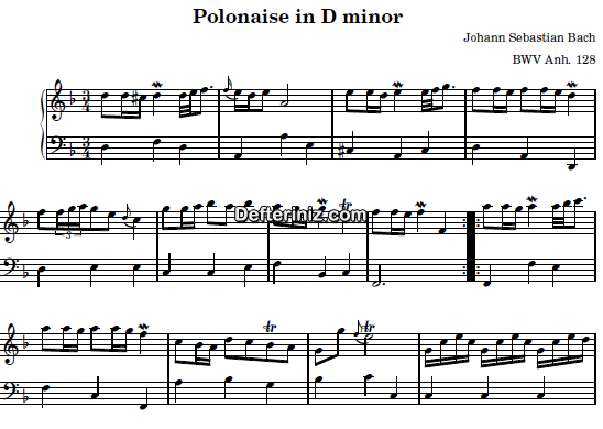 Bach BWV 128, PDF Piyano Nota | Polonaise, Dm, Re Minör