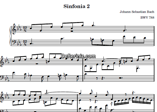 Bach BWV 788, PDF Piyano Nota | Sinfonia 2, Cm, Do Minör