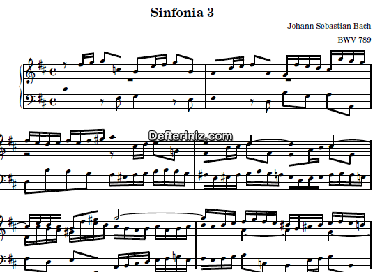 Bach BWV 789, PDF Piyano Nota | Sinfonia 3, D, Re Majör