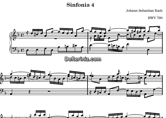 Bach BWV 790, PDF Piyano Nota | Sinfonia 4, Dm, Re Minör