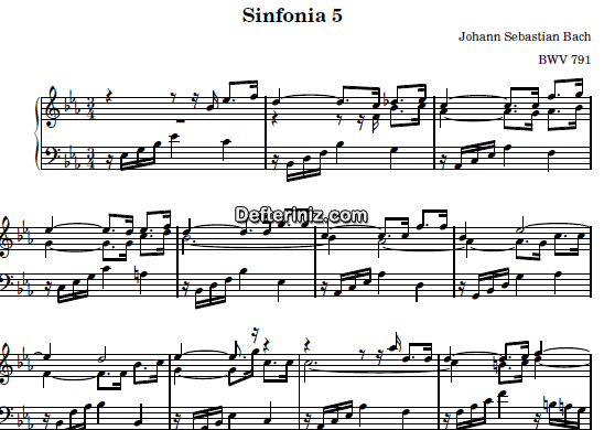 Bach BWV 791, PDF Piyano Nota | Sinfonia 5, Eb, Mi Bemol Majör