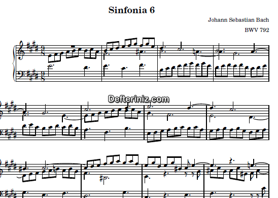 Bach BWV 792, PDF Piyano Nota | Sinfonia 6, E, Mi Majör