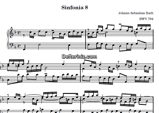 Bach BWV 794, PDF Piyano Nota | Sinfonia 8, F, Fa Majör