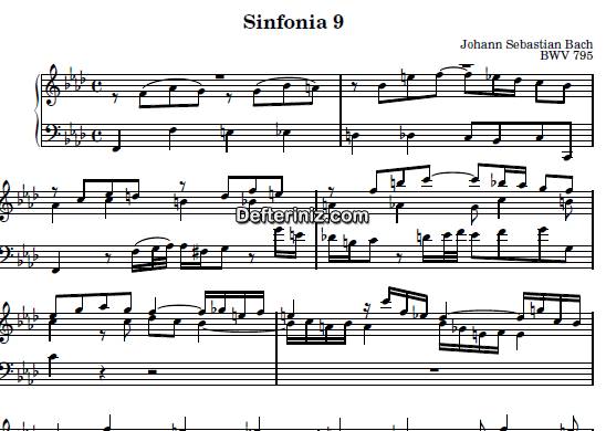 Bach BWV 795, PDF Piyano Nota | Sinfonia 9, Fm, Fa Minör
