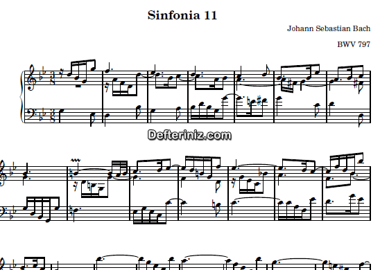 Bach BWV 797, PDF Piyano Nota | Sinfonia 11, Gm, Sol Minör