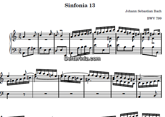 Bach BWV 799, PDF Piyano Nota | Sinfonia 13, Am, La Minör