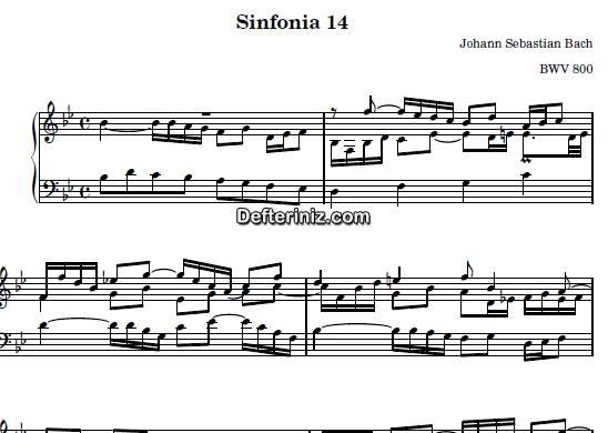 Bach BWV 800, PDF Piyano Nota | Sinfonia 14, Bb, Si Bemol Majör