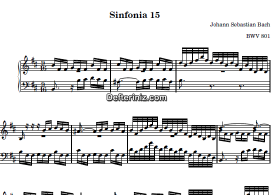 Bach BWV 801, PDF Piyano Nota | Sinfonia 15, Bm, Si Minör