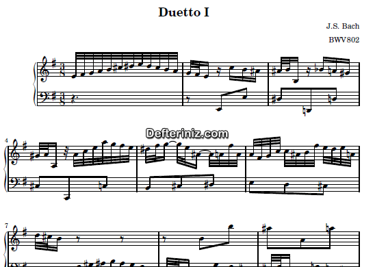 Bach BWV 802, PDF Piyano Nota | Duetto I, Em, Mi Minör