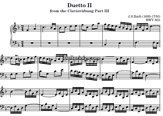 Bach BWV 803, PDF Piyano Nota | Duetto II, F, Fa Majör