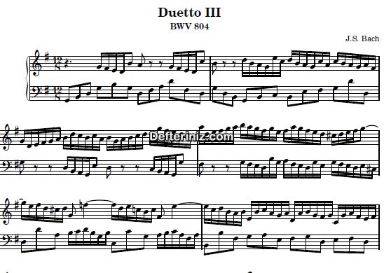 Bach BWV 804, PDF Piyano Nota | Duetto III, G, Sol Majör
