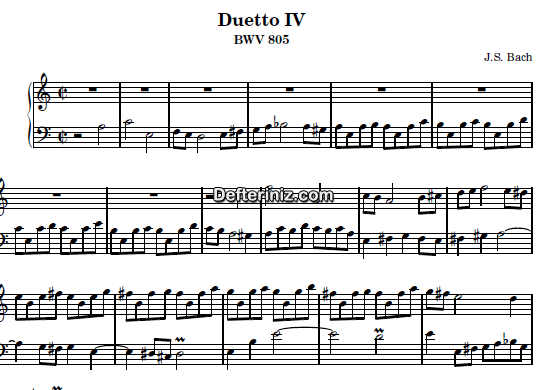 Bach BWV 805, PDF Piyano Nota | Duetto IV, Am, La Minör