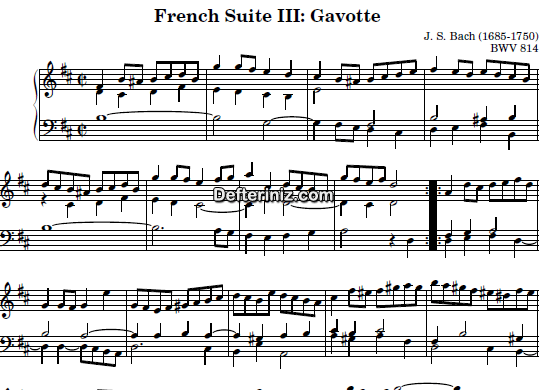 Bach BWV 814, PDF Piyano Nota | French Suite no:3 (Gavotte), Bm, Si Minör