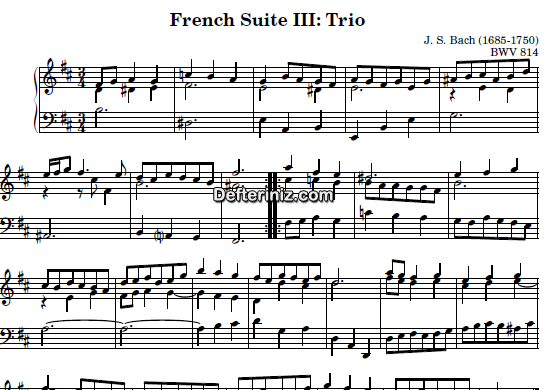 Bach BWV 814, PDF Piyano Nota | French Suite no:3 (Trio), Bm, Si Minör