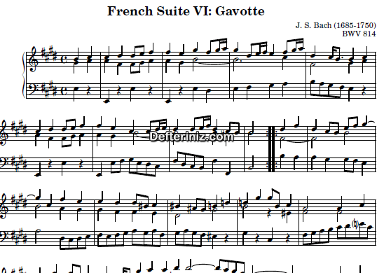 Bach BWV 817, PDF Piyano Nota | French Suite no:6 (Gavotte), E, Mi Majör