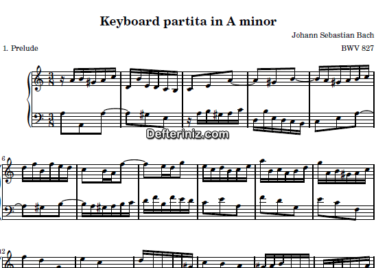 Bach BWV 827, PDF Piyano Nota | Keyboard Partita (Prelude), Am La Minör