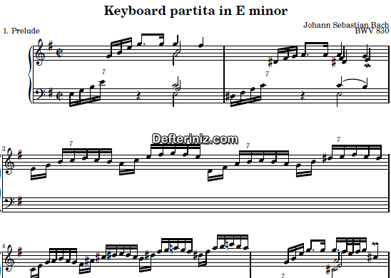 Bach BWV 830, PDF Piyano Nota | Keyboard Partita (Prelude), Em, Mi Minör