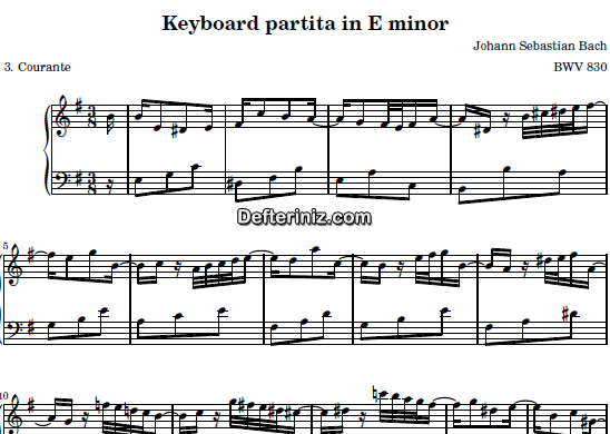 Bach BWV 830, PDF Piyano Nota | Keyboard Partita (Courante), Em, Mi Minör