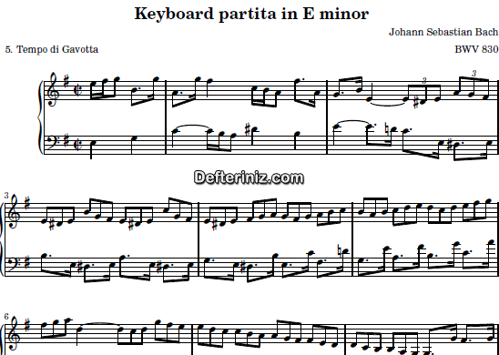 Bach BWV 830, PDF Piyano Nota | Keyboard Partita (Tempo Di Gavotta), Em, Mi Minör