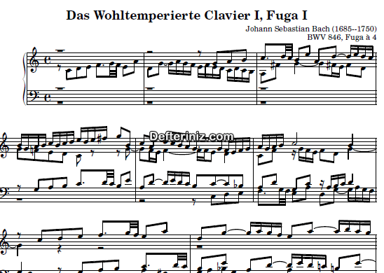 Bach BWV 846, PDF Piyano Nota | Das Wohltemperierte Clavier I, Fuga I, C, Do Majör