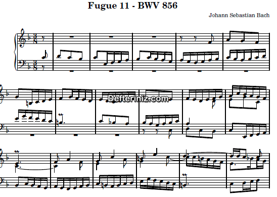 Bach BWV 856, PDF Piyano Nota | Fuga XI, F, Fa Majör 