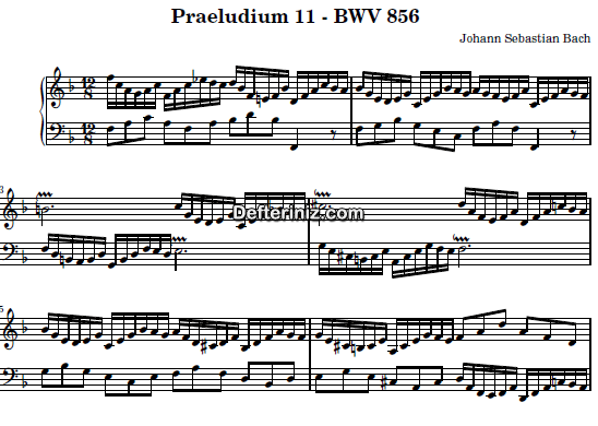 Bach BWV 856, PDF Piyano Nota | Praeludium XI, F, Fa Majör