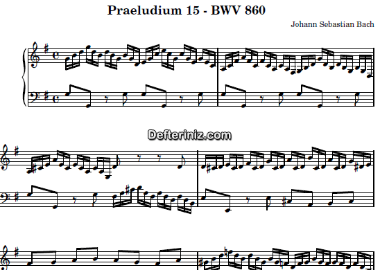 Bach BWV 860, PDF Piyano Nota | Praeludium XV, G, Sol Majör