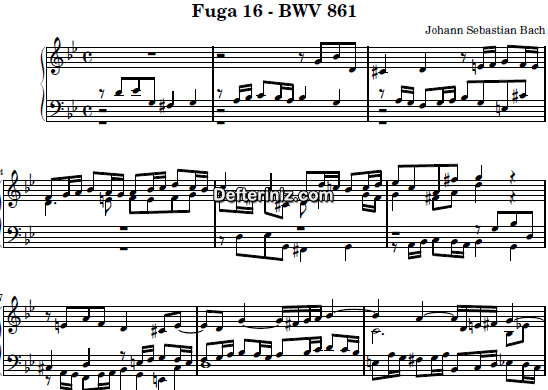 Bach BWV 861, PDF Piyano Nota | Fuga XVI, Gm, Sol Minör