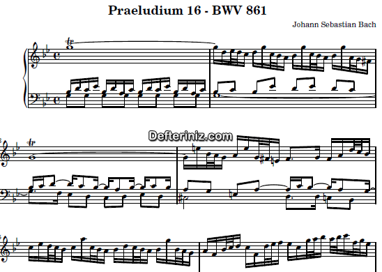 Bach BWV 861, PDF Piyano Nota | Praeludium XVI, Gm, Sol Minör