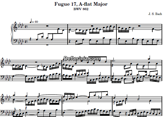 Bach BWV 862, PDF Piyano Nota | Fuga XVII, Ab, La Bemol Majör