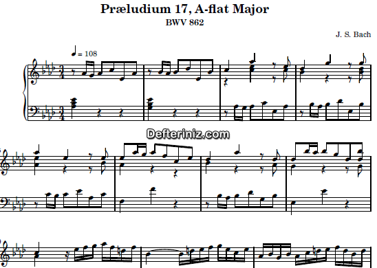 Bach BWV 862, PDF Piyano Nota | Praeludium XVII, Ab, La Bemol Majör