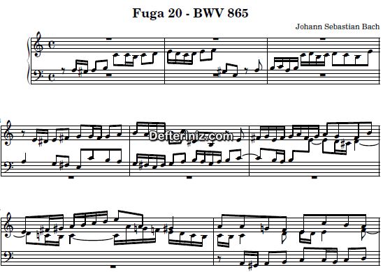 Bach BWV 865, PDF Piyano Nota | Fuga XX, Am, La Minör