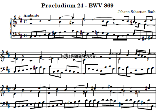 Bach BWV 869, PDF Piyano Nota | Praeludium 24, Bm, Si Minör