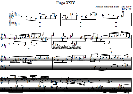 Bach BWV 869, PDF Piyano Nota | Fuga XXIV, Bm, Si Minör