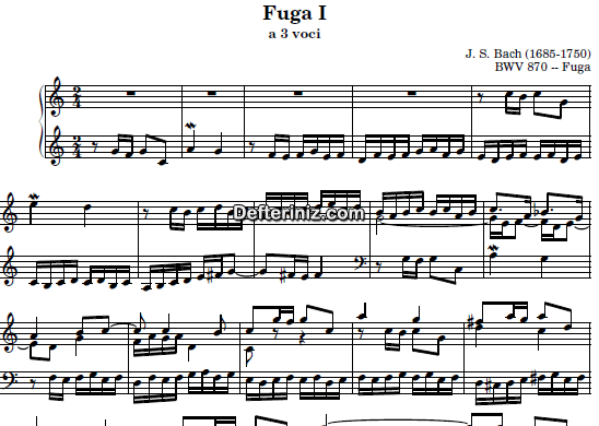 Bach BWV 870, PDF Piyano Nota | Fuga I, C, Do Majör