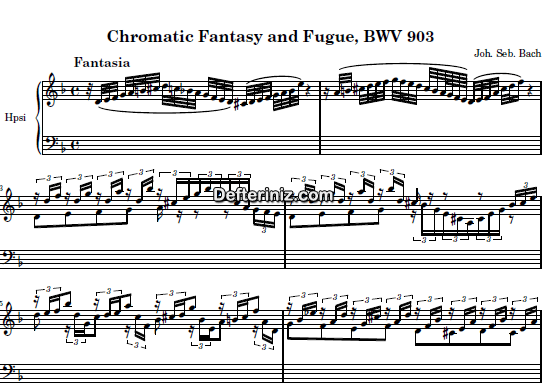 Bach BWV 903, PDF Piyano Nota | Chromatic Fantasy and Fugue, Dm, Re Minör