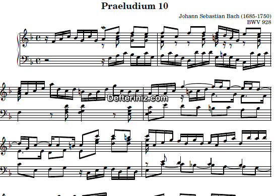 Bach BWV 928, PDF Piyano Nota | Praeludium 10, F, Fa Majör