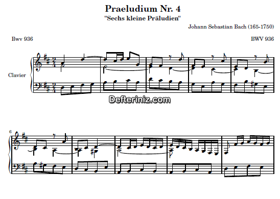 Bach BWV 936, PDF Piyano Nota | Praeludium: 4, D, Re Majör