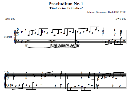 Bach BWV 939, PDF Piyano Nota | Praeludium: 1, C, Do Majör