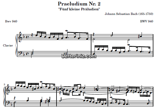 Bach BWV 940, PDF Piyano Nota | Praeludium: 2, Dm, Re Minör