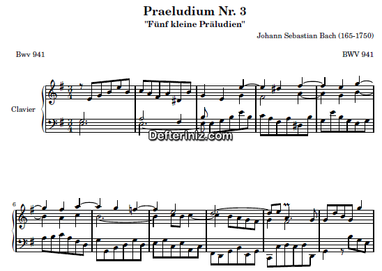 Bach BWV 941, PDF Piyano Nota | Praeludium: 3, Em, Mi Minör