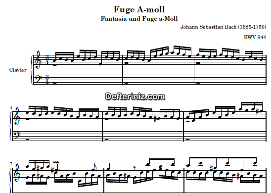 Bach BWV 944, PDF Piyano Nota | Fuge, Am, La Minör